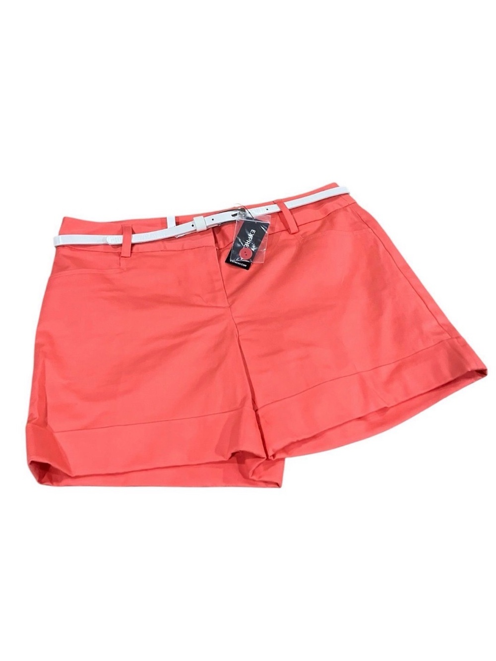 Express Coral High-Rise Bermuda Shorts with White Belt